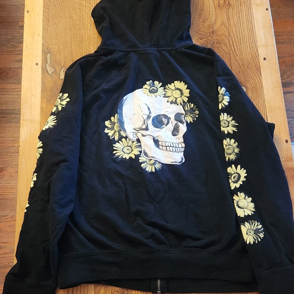 Lovesick Skull and Sunflowers Graphic Zip Hoodie